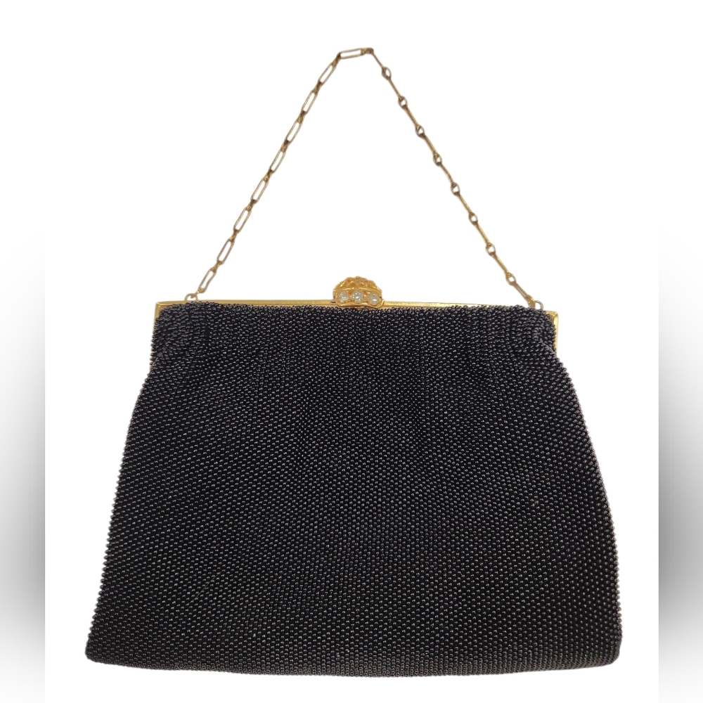 Vintage French Hand Beaded Made in France Black & Gold Purse - Picture 2 of 12
